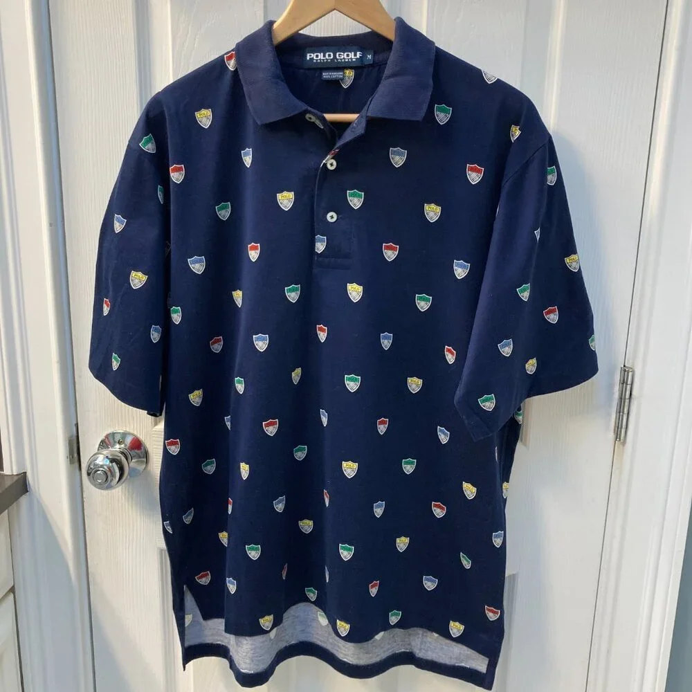 Vintage 90s Polo Golf Ralph Lauren Shields All Over Print Size Medium